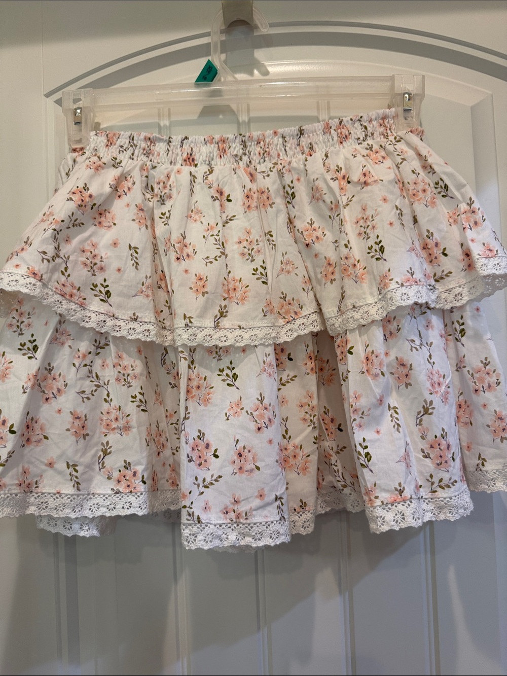 Altar'd State White Floral Layered Skirt with Pink Blossoms
